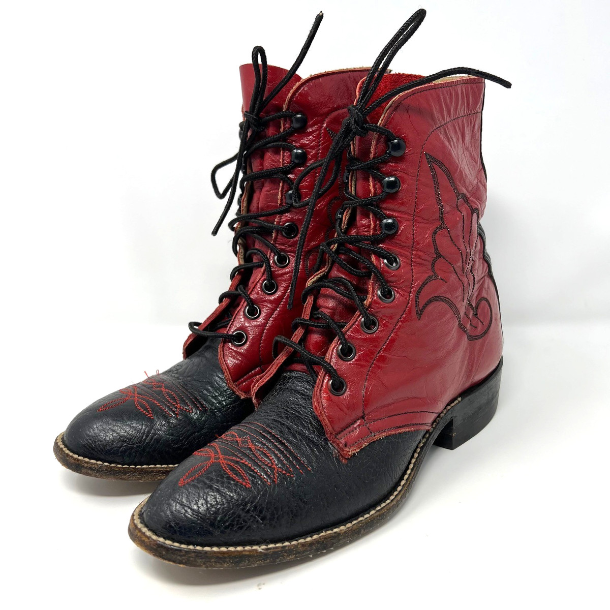 Vintage Hondo Lace-Up Two-Tone Leather Boots Size 6 B | Busker/Ren Faire Style View 2