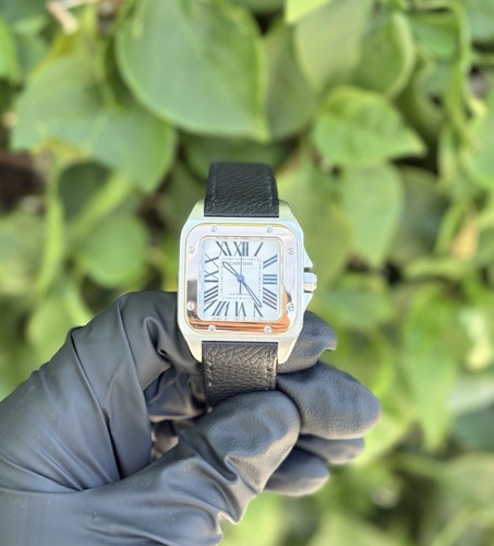 Cartier Santos 100 Ref. 2878 34mm Two-Tone Steel & Yellow Gold Watch Leather