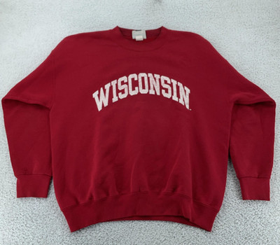 Vtg Wisconsin Badgers 90s Sweatshirt Mens 2XL Red NCAA College Football Sports