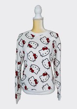 HELLO KITTY BY SANRIO ALL OVER KITTY FACE WHITE SWEATSHIRT Size S New