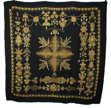 HERMES Black  Yellow SCHEHERAZADE Print Cashmere Blend Woven 140cm Shawl Scarf
