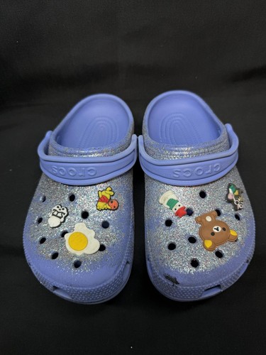Crocs Classic Clogs Shoes Youth Size 3 Lavender Glitter Jibbitz Charms Slip On - Picture 3 of 5
