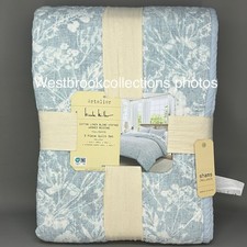 Nicole Miller QUILT SET Cotton Linen Blend Vintage Washed 3pc FULL QUEEN BLUE