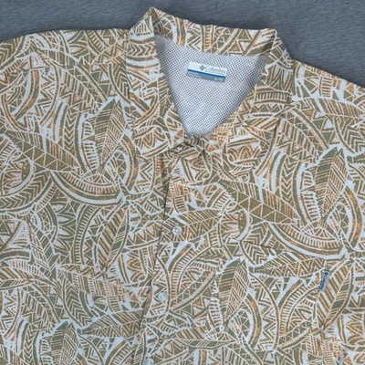 Columbia PFG Fishing Shirt Mens XL Tribal Leaf Print Short Sleeve Button Down
