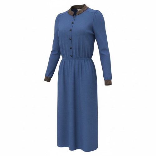 St John Marie Gray Vintage Blue Santana Knit Front-Button Midi Dress, Size 10