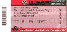 Sheffield United v Norwich City 10/01/09 Ticket Championship