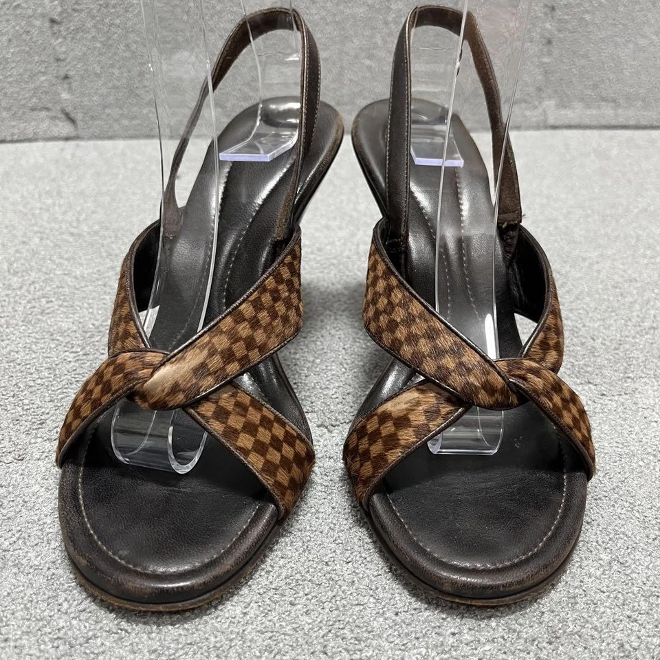 LOUIS VUITTON Mules Sandals Heel Damier Harako Brown EU36 US6 Japan F/S USED - Image 2 of 4