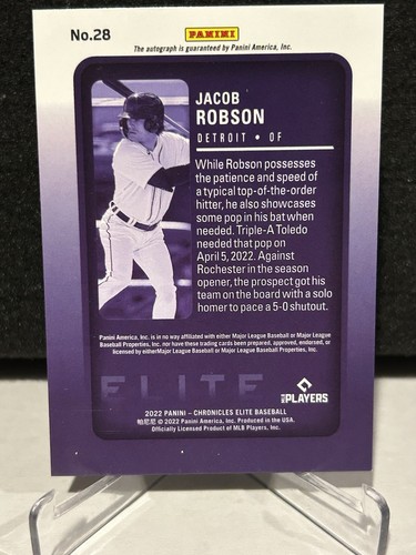 2022 Panini Chronicles #28 Jacob Robson Elite Autograph Auto Rookie RC Tigers - Picture 2 of 2