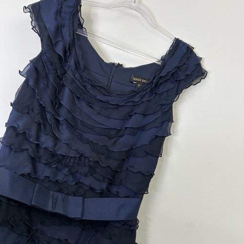 Maxi Vestido de Noche Tadashi Shoji Azul Marino Plisado Para Mujer Talla 12 - Imagen 3 de 9