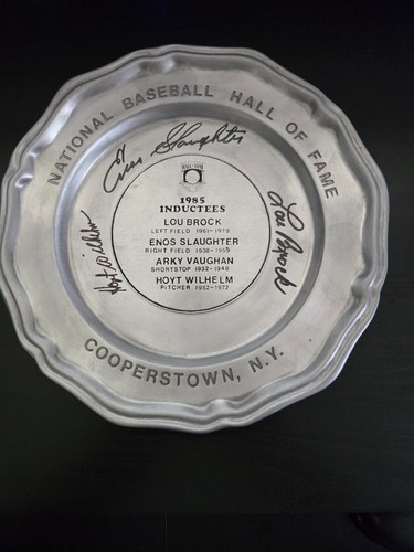 1985 Baseball Hall of Fame Induction Plate signed Brock, Slaughter, Wilhelm JSA