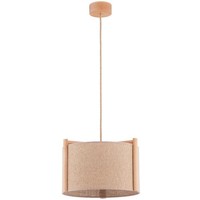 Pendelleuchte Holz Stoff Natur Wohnzimmer Modern E27 L:38 Cm HäNgelampe Esstisch