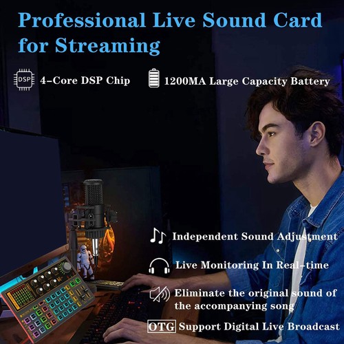 Black Sound Mixer Board Colorful Lights Multiple Sound Effects Voice Changer NEW - Afbeelding 7 van 12