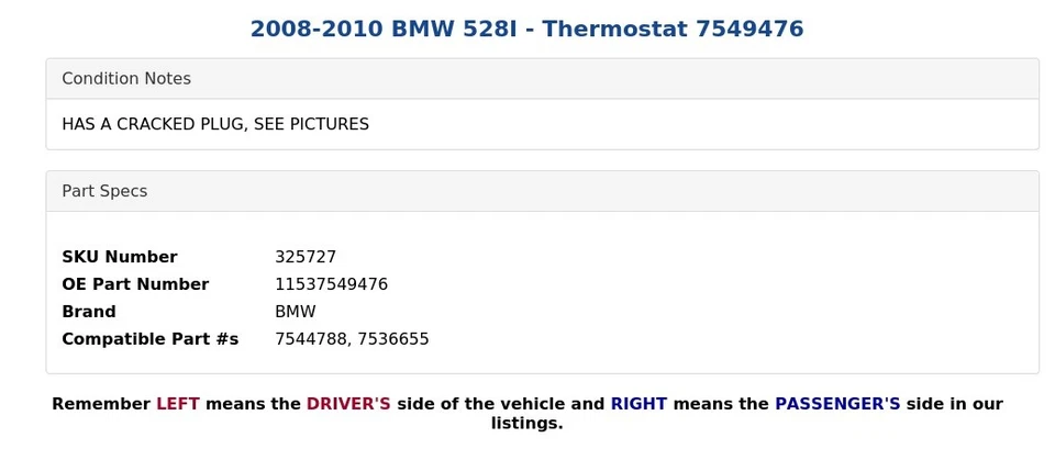 BMW 528I 2008-2010 - Termostato 7549476 Foto 4 de 4