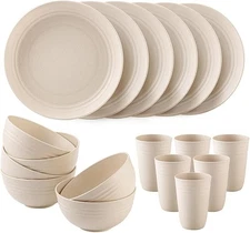 18PCS Wheat Straw Dinnerware Sets Unbreakable Dinnerware Set Lightweight Dish Se
