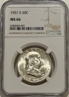 1951 S Franklin Silver Half Dollar NGC MS66 Better Date Franklin