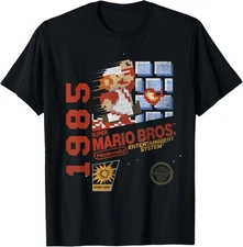 Super Mario Bros NES 1985 Retro 8-Bit Nintendo Game Cover T-Shirt