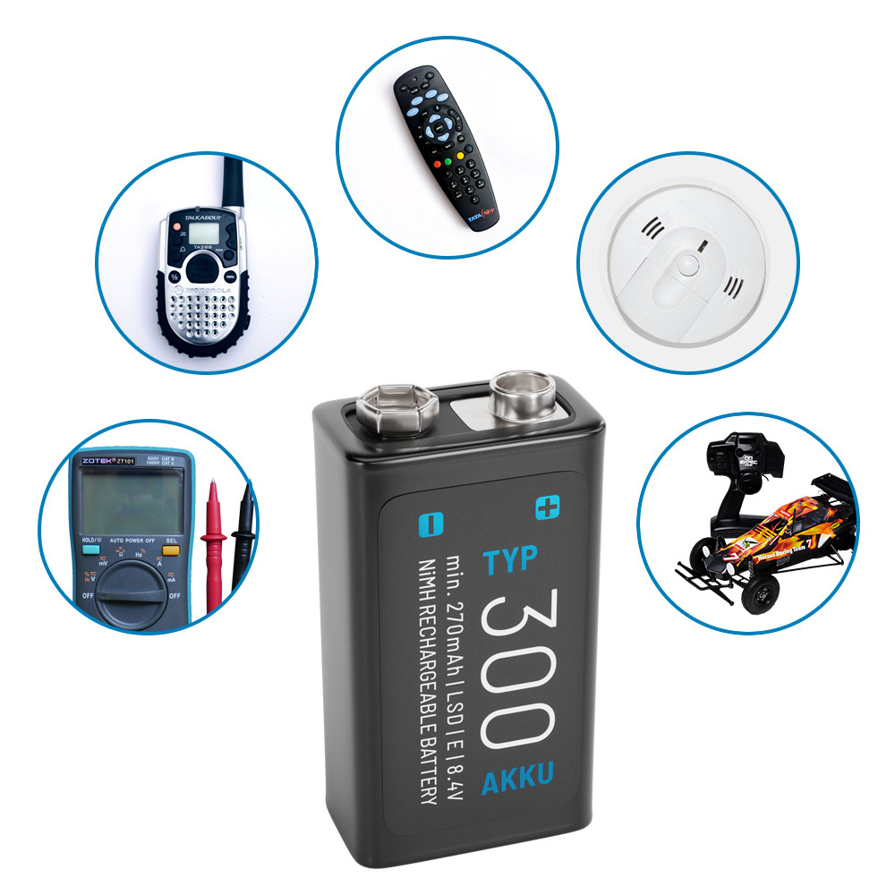 ABSINA 4x 9V Block Akku wiederaufladbare Blockbatterie E-Block NIMH Batterie