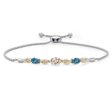 925 Silver and 10K Yellow Gold Peach Morganite and London Blue Topaz and Lab