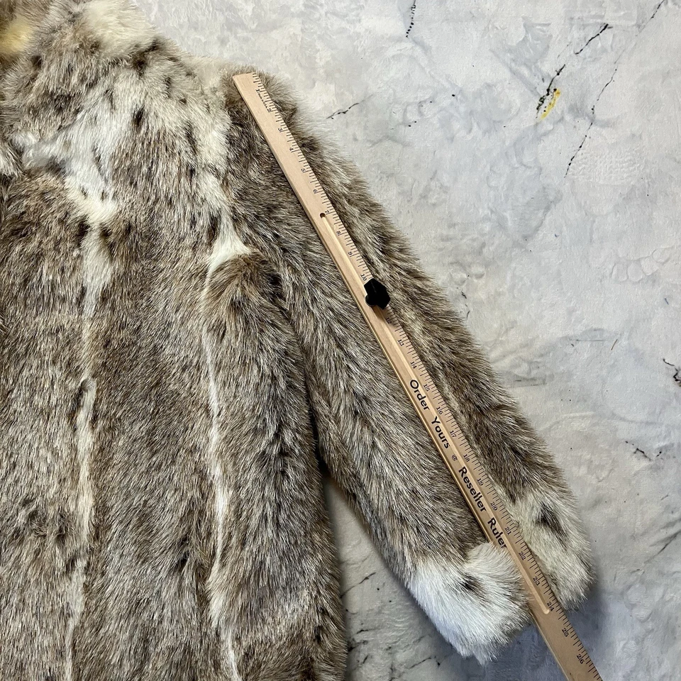 Unbranded Faux Fur Coat Short Long Sleeve Pockets Womens Brown Cream Mafia Wife - Image 2 of 4