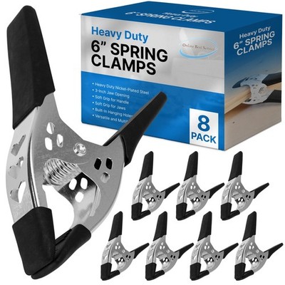 8-Pack 6'' Heavy Duty Spring Clamp 3'' Jaw Opening Black Metal Clips