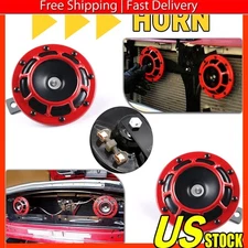 2PCS Red Super Tone Horn Super Loud Compact Electric Blast Tone Car Air Horn 12V