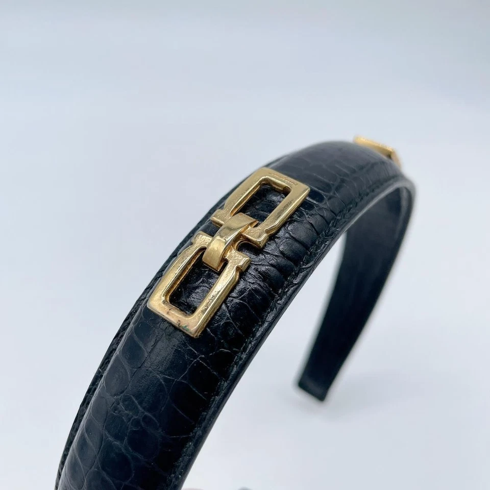 Auténtica diadema Salvatore Ferragamo cocodrilo en relieve cuero marrón mujer cabello Foto 4 de 4