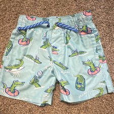 ZeroXposur Boys Swim Trunks 5/6 Blue Alligator Print Drawstring Recycled