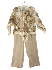 R M Richards Crinkle Knit Pantsuit Sz 8P Champagne Gold 3 Pc Mother of the Bride
