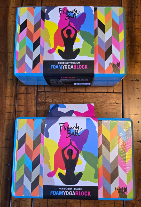 "French Blue" High Density Premium Foam Yoga Block Set (2) Ziggy Pattern - New