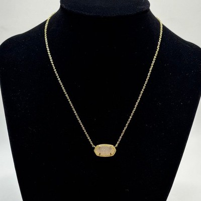 Kendra Scott Elisa Gold Short Pendant Necklace Blush Pink Lab Grown Opal 14in