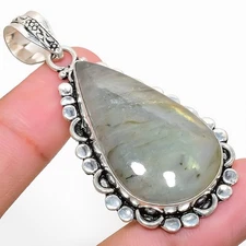 Labradorite Gemstone Handmade 925 Sterling Silver Jewelry Pendant 2.40"