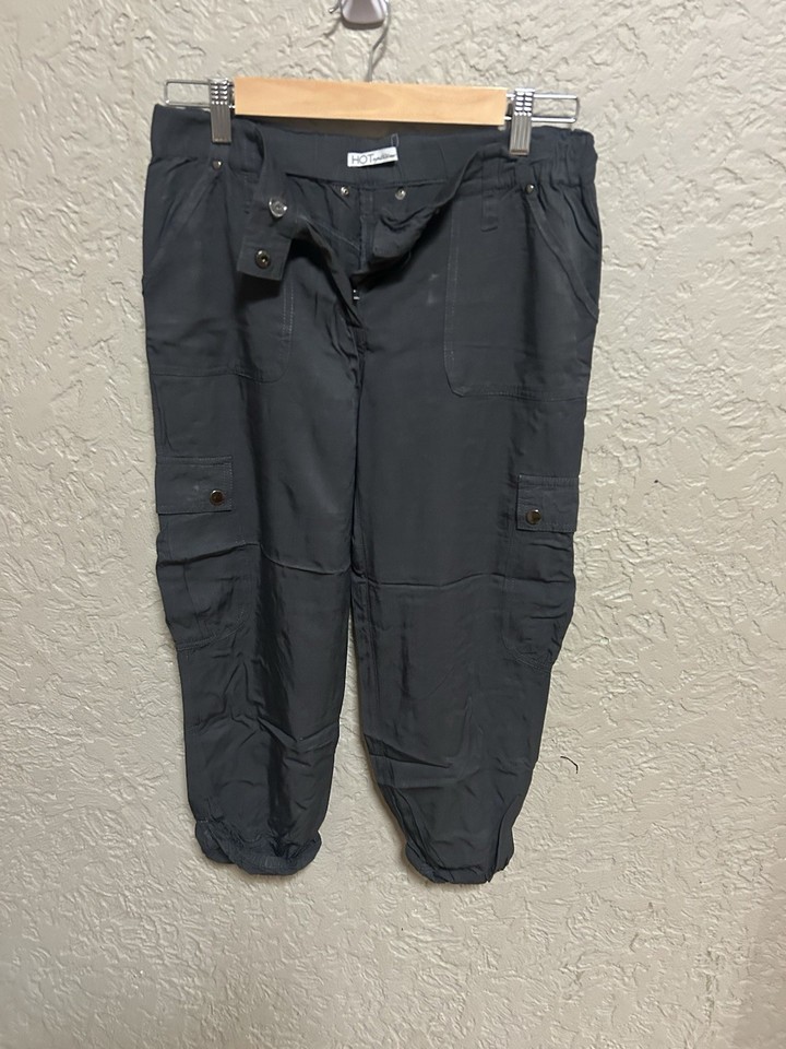 HOT options Women’s Green Cargo Pants Size 8 Pockets Tapered Button Woven