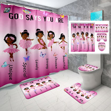 African American Black Girl Shower Curtain Ballerina Princess Shower Curtain Bat