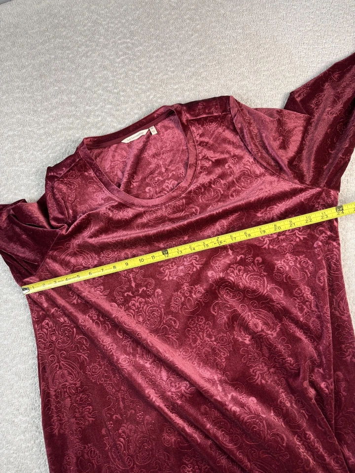 Vestido Soft Surroundings para mujer 3X Borgoña Terciopelo Damasco Manga Larga Cuello Redondo Foto 3 de 4