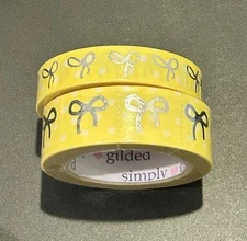 NEW Simply Gilded Yellow w/ White Polka Dots & Bows washi tape rolls 10 & 15 mm