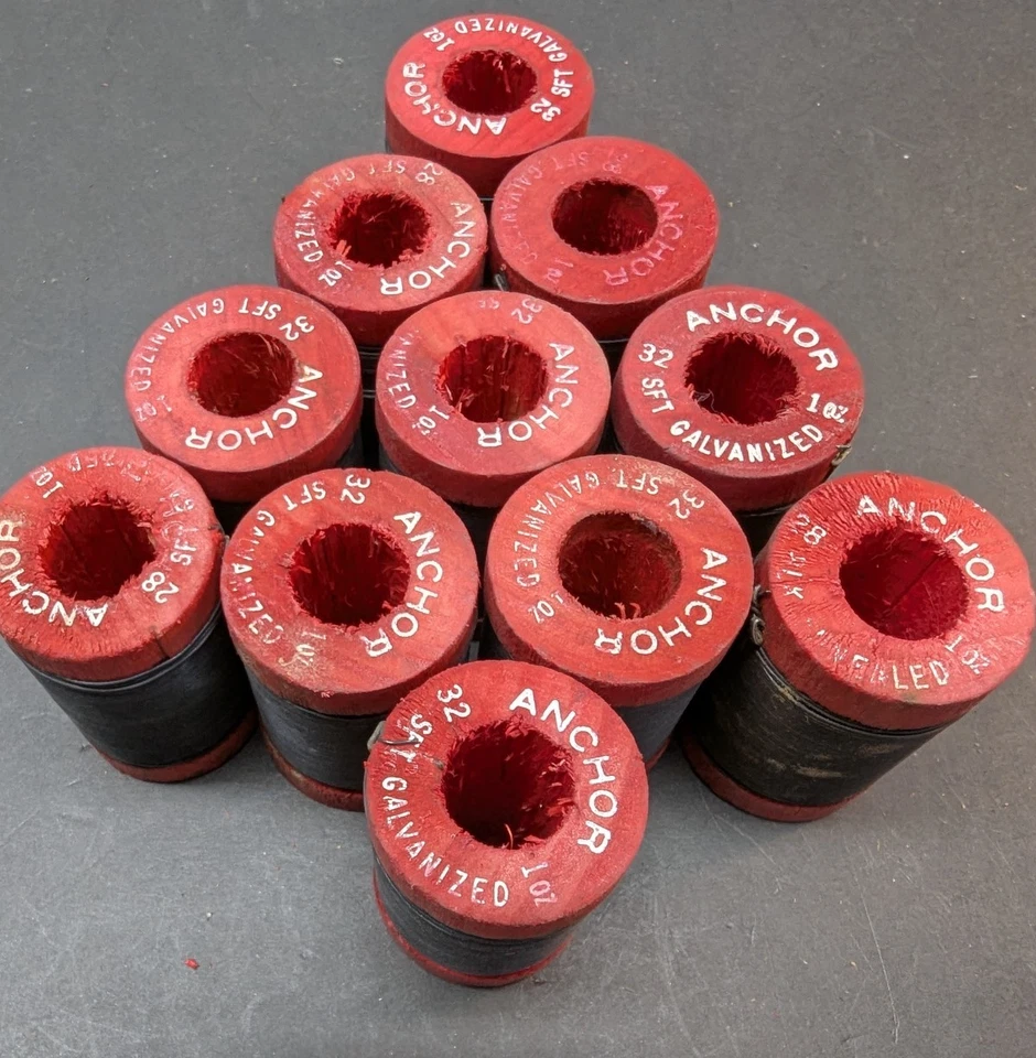 LOT OF 11 Vintage Anchor Red Spool 32 Sq. Ft. Galvanized 1 Oz 1.5 Inch - Image 3 of 4