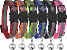 Reflective Cat Collar with Bell, Set of 6, Solid Safe Collars for Cats, Nylon,