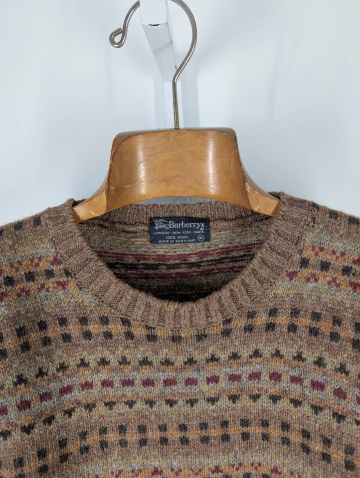 Burberry London Vintage Geometric Art Grandpa Chunky Knit Sweater Scotland - Image 3 of 4