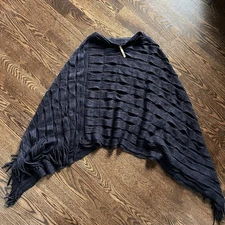 Elan Women’s Navy Blue Pullover Fringe Poncho Cape Shawl One Size Super Soft