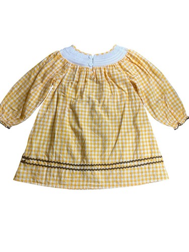 Toddler Girl Smocked Thanksgiving Turkey Pumpkin Yellow Checked Dress Size 4T - Picture 12 of 13