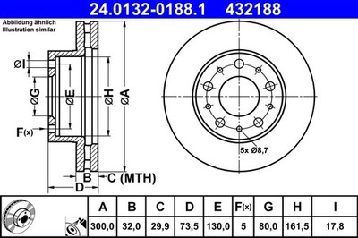 ATE 24.0132-0188.1 Brake Disc for Citroen, Fiat, Opel, Peugeot, Vauxhall