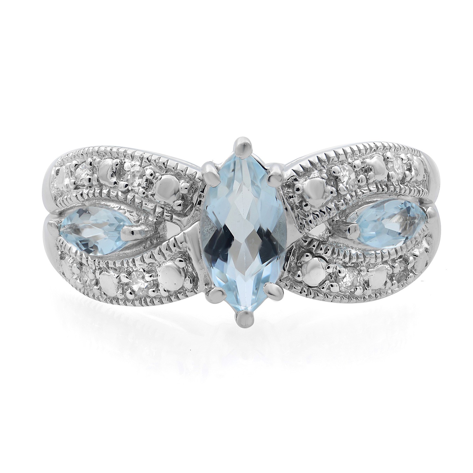 Rachel Koen 1.00ct Aquamarine & 0.10ct Diamonds Cocktail Ring 14K White Gold SZ7