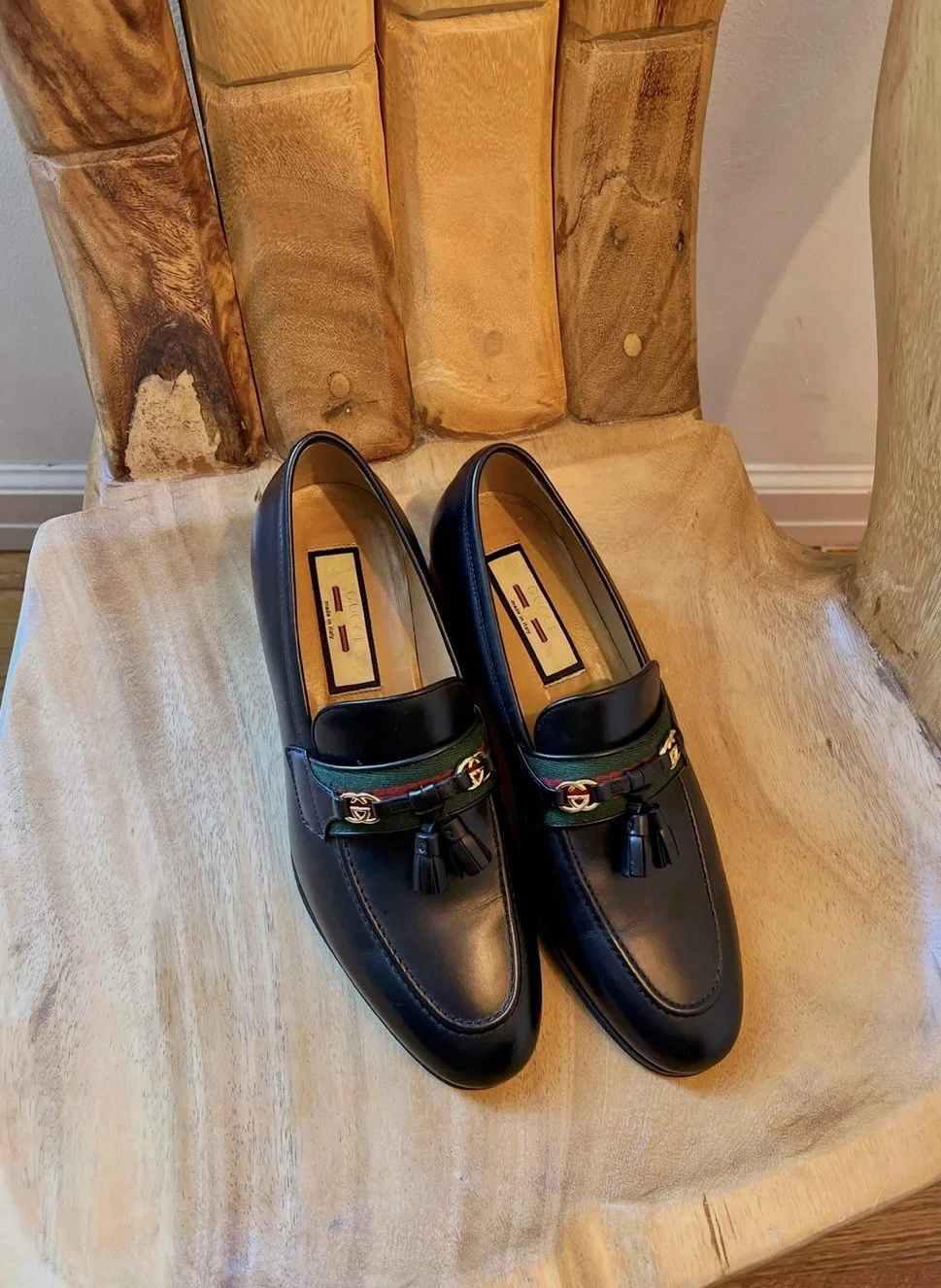Mocassins Gucci noir paride pompon cuir imbriqué G neufs dans leur boîte 