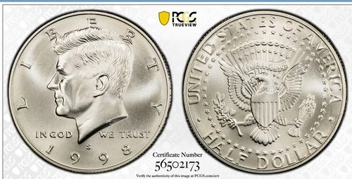 1998-S San Francisco SMS Kennedy Silver Half Dollar PCGS SP69