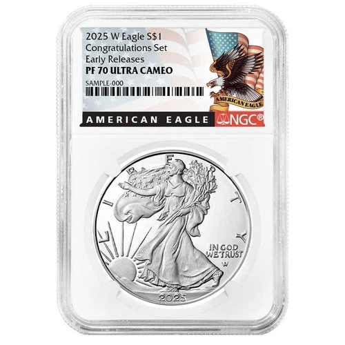2025-W Proof $1 American Silver Eagle Congratulations Set NGC PF70UC ER Black