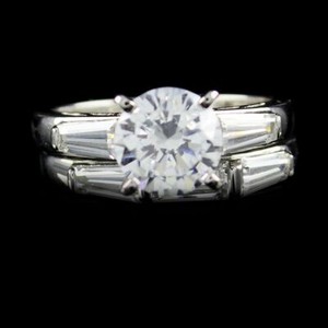 Authentic 10K White Gold Plated 3.40ct Solitaire Simulated Engagement/Wedding Ring Sets