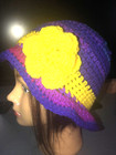 Yellow Purple Turquoi Winter Fall CLOCHE BEANIE CAP FLAPPER HAT HAND CROCHET new — photo 4