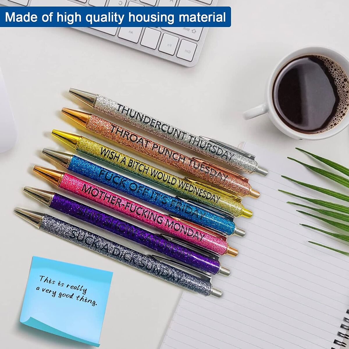 7PCS Funny Pens: Swear Words Daily Pen Set, Weekday Vibes Glitter Pen  Set--3ml