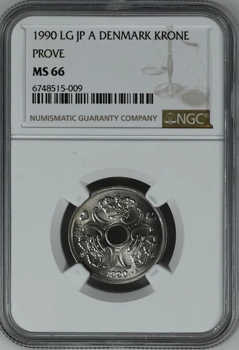 DENMARK 2 Kroner 1990 NGC MS66 Error Label  PROVE TRIAL TEST STRIKE