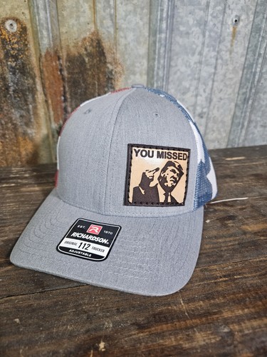 Trump Leather Patch AmericanFlag Hat Richardson 112PM Bird Finger US YOU Missed - 第 1/6 張圖片